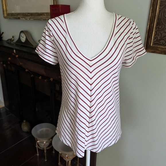 White House Black Market Tops - White House Black Market Women’s Small Loose Stripe Top Rolled Short Sleeve 80